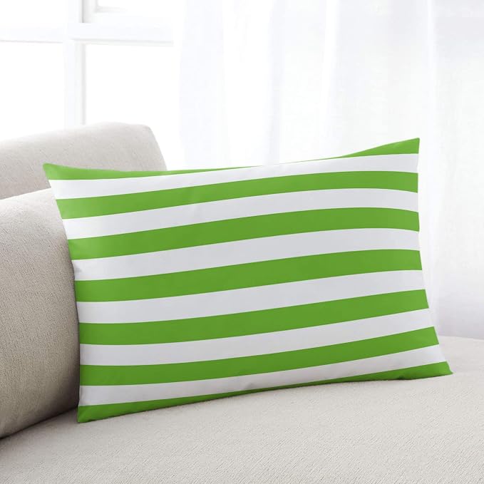 Lumbar Throw Pillow Covers 12x20 Outdoor Waterproof Pillow Covers for Patio Furniture Green White Stripes Decorative Throw Pillow Cover Striped Pillowcases Set of 2 Cushion Case for Sofa Couch Chair