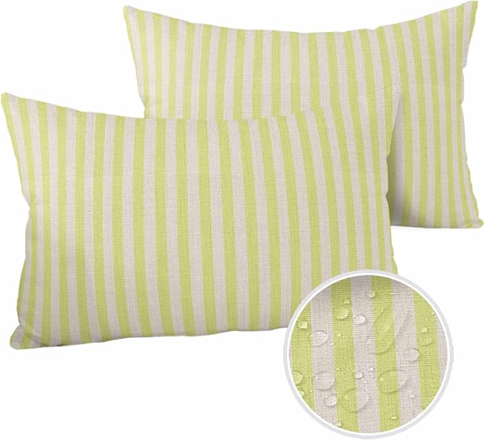 Outdoor Waterproof Throw Pillow Covers Set of 2 Yellow Stripes Lumbar Pillowcases 20x12 Inches Linen Classic Vertical Striped Patio Decorative Pillows Cushion Case Patio Pillows for Couch Bed Garden