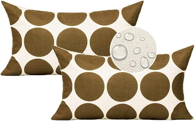 All Smiles Coffee Geometric Throw Pillow Covers 12x20 Set of 4, Coffee Boho Outdoor Waterproof Cushion Cases for Patio Couch Sofa Porch Decor