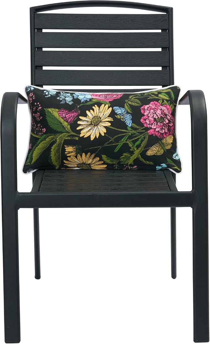 FUNHOME Outdoor Lumbar Pillows 12x20 inch,Decorative Throw Pillow Set of 2 with Insert,Water Resistant Headrests for Patio Furniture Sofa Couch Chair(Butterfly Flower Black)