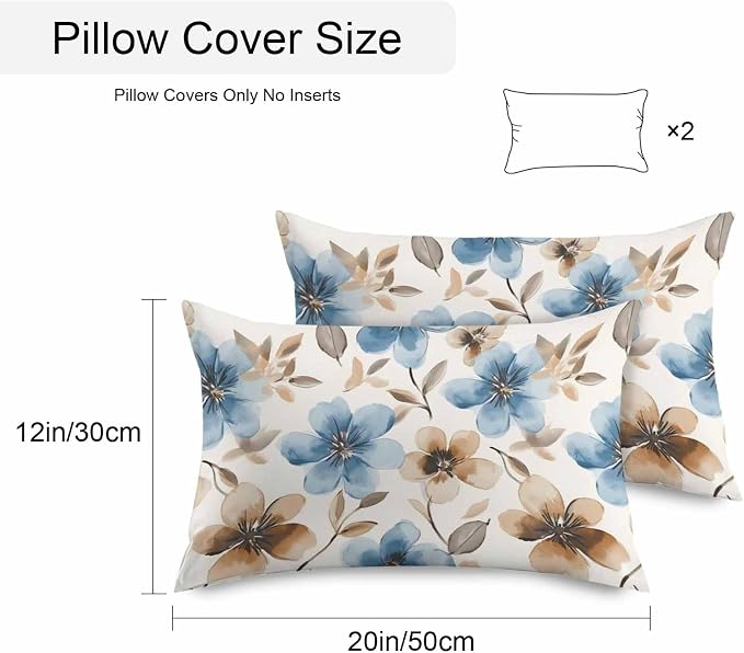 Garden Outdoor Pillow Covers Set of 2,Decorative Spring Blossom Flower Waterproof Throw Pillow Case, Watercolor Floral Leaves Linen Soft Cozy Cushion Pillowcases