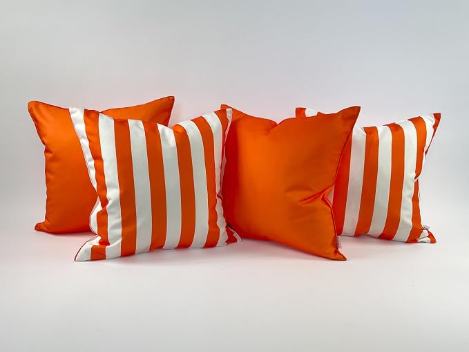 Pack of 2 Solid and Stripe 20''x20'' Outdoor Waterproof Orange Throw Pillow Covers Decorative Square Cushion Patio Pillows for Patio Furniture (Orange Tiger)