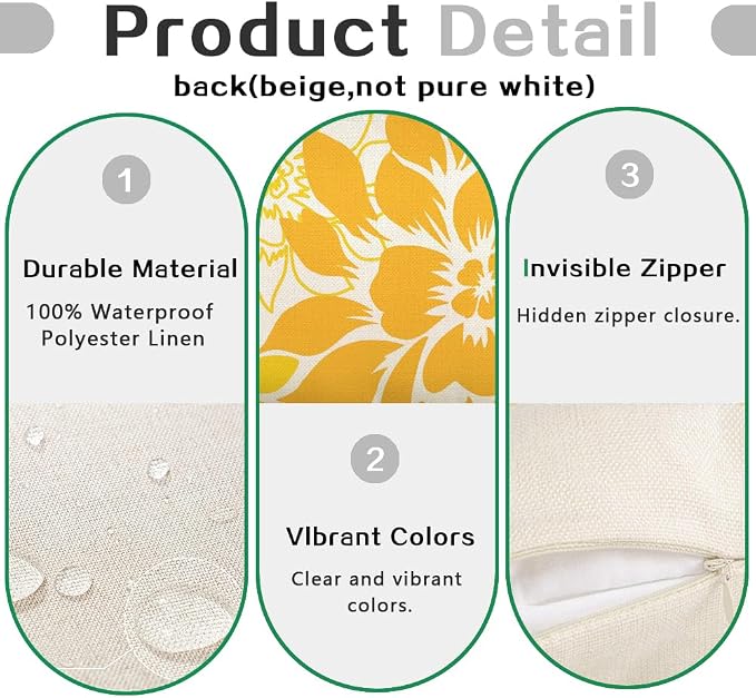 Waterproof Yellow and Blue Dahlia Floral Outdoor Pillow Covers 12x20 Inch, Decorative Spring Summer Cushion Cases for Living Room Sofa Patio Garden Porch