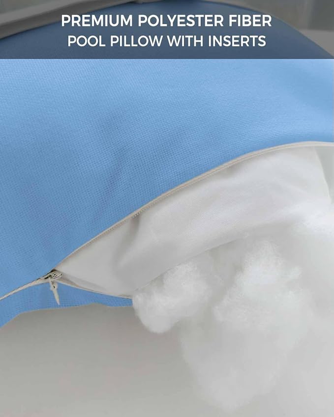 Chaise Lounge Chair Pillow with Strap & Insert SkyBlue Pattern Outdoor Recliner Head Pillow Pack of 2 Pure Colour Waterproof Headrest Patio Lumbar Pillow for Beach Pool Office Chair 11x16 Inch