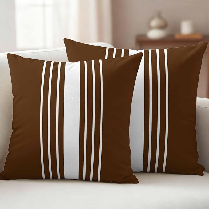 Brown White Stripe Outdoor Pillow Covers 26x26 Inch Throw Pillow Covers Set of 2 Waterproof Decorative Pillow Cases Modern Rustic Vertical Striped Cushion Covers for Patio Furniture Garden Couch Sofa
