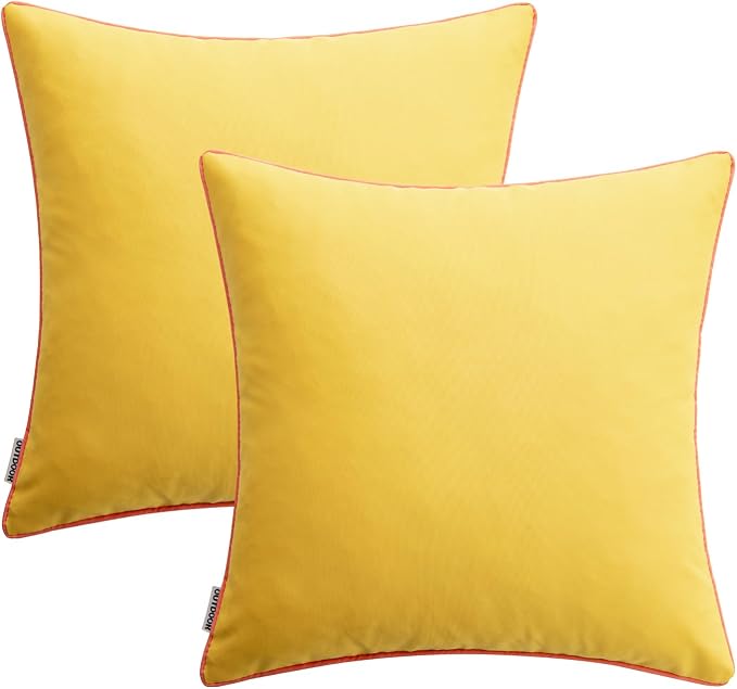 MIULEE Outdoor Waterproof Pillow Covers 18x18 Yellow-Coral Red Pack of 2 | Decorative Farmhouse Throw Pillow Covers with Piping,Square Solid Color,Patio Furniture,Summer Couch Tent Sofa Living Room