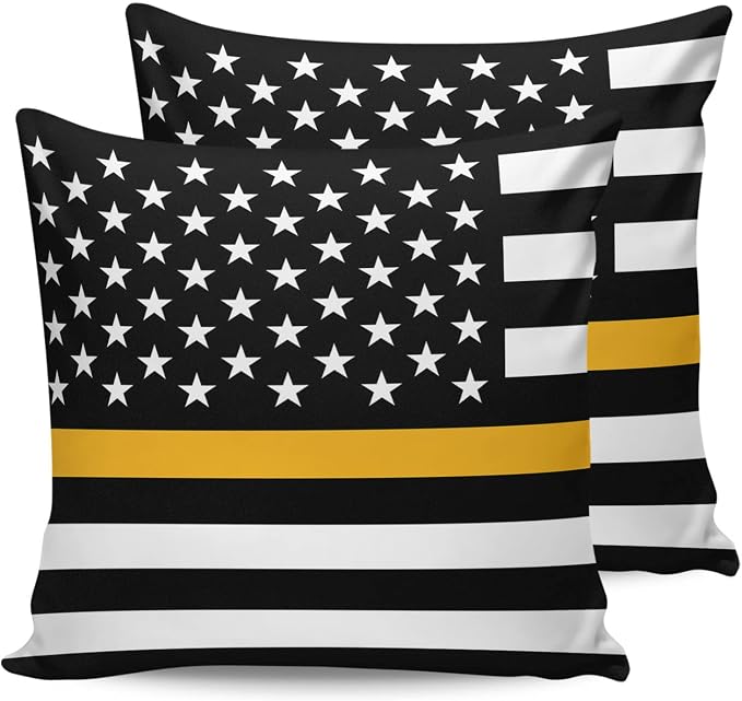 Outdoor Waterproof Pillow Covers Set of 2, Thin Gold Line Dispatchers Dispatch Communications Officer American Flag Patio Throw Pillow Covers, Decorative Cushion Case for Sofa Furniture, 20x20 Inch