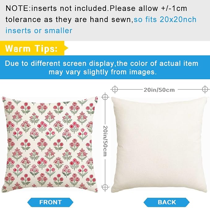 RABUSOFA Red Vintage Floral Summer Pillow Covers Set of 2,Seasonal Flower Oudtdoor Decorative Throw Cuchion Cases Spring Summer Decorations for Home Patio Couch Decor 20x20 Inch