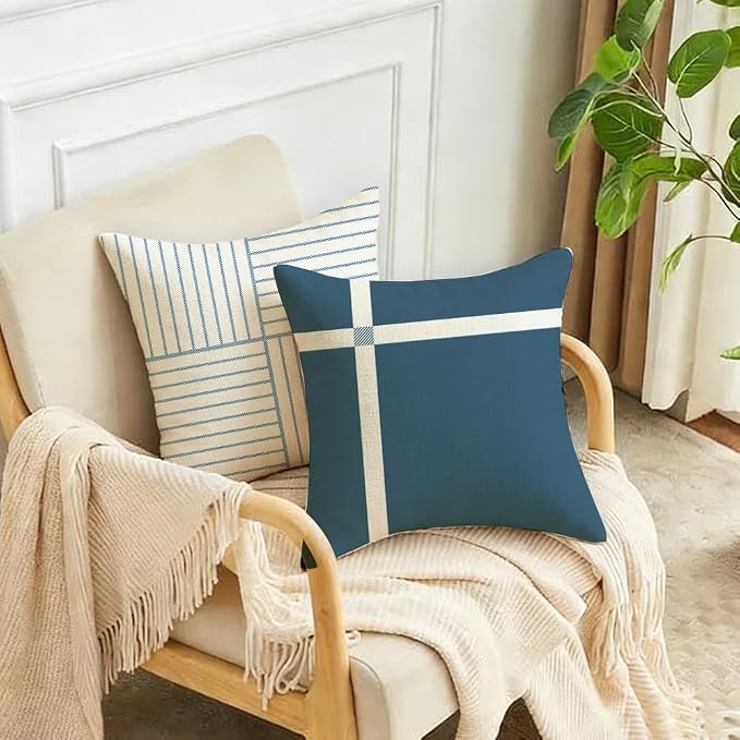 RABUSOFA Outdoor Pillow Covers Waterproof 20x20 Set of 4 Blue Modern Decor | Chevron Zigzag,Not Insert,Waterproof Fabric,Machine Washable,Invisible Zipper,Decoration for Patio Furniture Sunbrella Couch