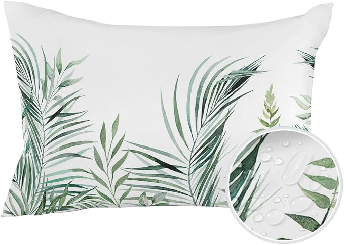 Outdoor Waterproof Throw Pillows Tropical Palm Leaves White Patio Pillows Pack of 1,Decorative Pillow Covers with Insert,Pillow Cushion Case for Garden Couch Sofa Pastoral Green Leaf Plant