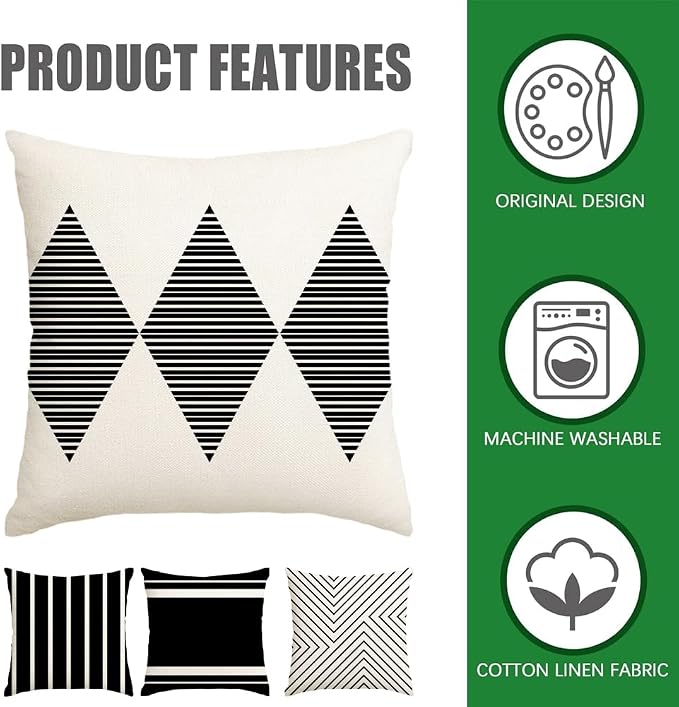 Outdoor Pillows Covers 20x20 Waterproof,Black and Beige Set of 4(No Insert) | for Covered Patio Furniture Couch Sunbrella,No Insert Just Covers,Durable Polyester,Fit 20x20 inch Inserts or Smaller,Boho