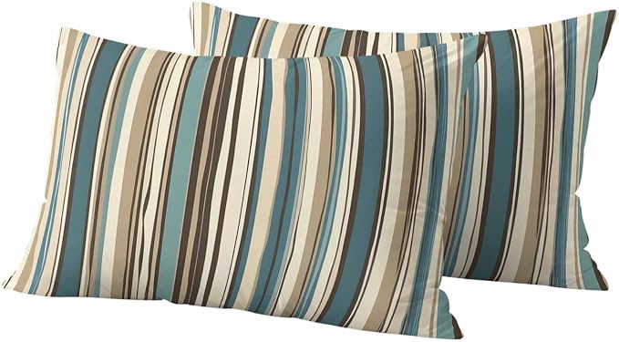 Boho Vertical Stripes Outdoor Waterproof Throw Pillow Covers Set of 2, 20"x12", Green Beige Simple Lines Decorative Pillow Covers Outside Cushion Case for Patio Porch Garden