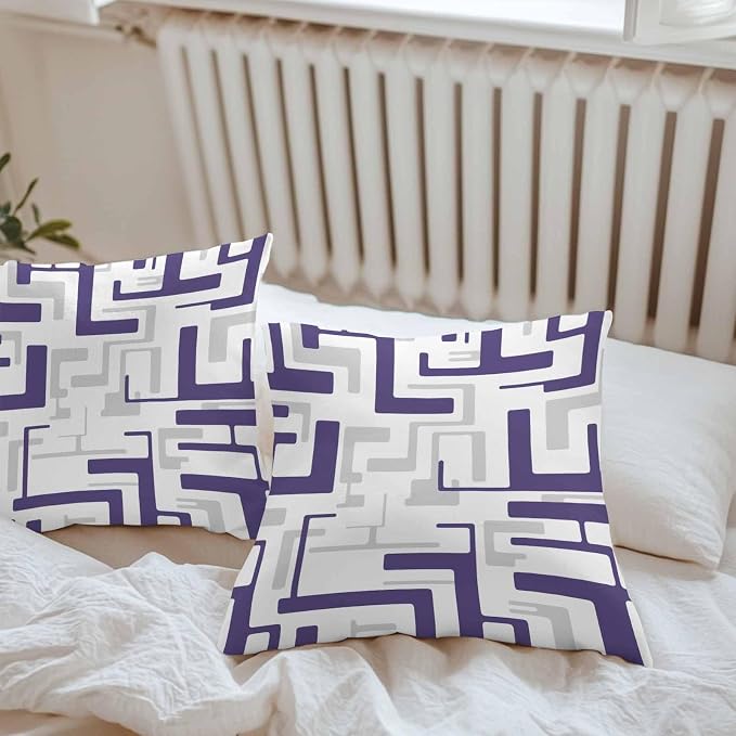 Vandarllin Outdoor Throw Pillows Covers 20x20 inch Set of 2 Waterproof Purple Geometric Stripes Decorative Zippered Cushion Covers for Patio Furniture, Modern Abstract Lines Lumbar Pillowcases
