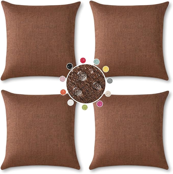 OTOSTAR Pack of 4 Outdoor Waterproof Throw Pillow Covers 18x18 Inch Garden Decorative Pillow Covers Cushion Sham Pillowcase Shell Patio Cushion Case Pillows for Couch Tent Sofa Balcony Decor (Brown)