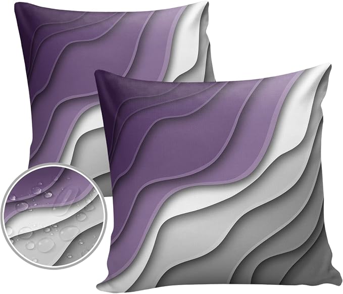 Outdoor Pillows 16x16 Waterproof Outdoor Pillow Covers Lavender Prple Grey Ombre Polyester Throw Pillow Covers Garden Cushion Decorative Case for Patio Couch Decoration Set of 2 Gradual Texture