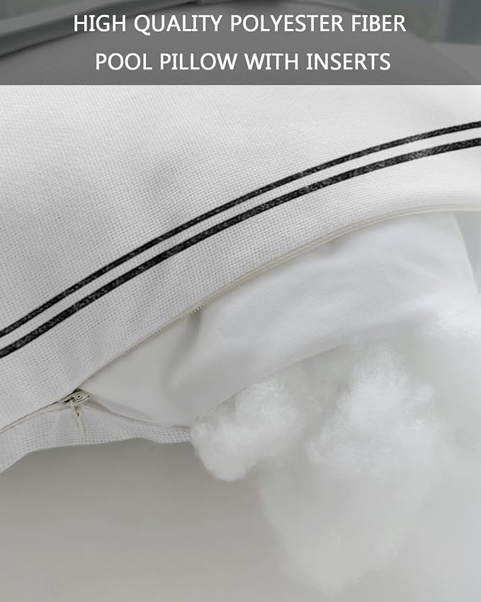T&H XHome Outdoor Pillow for Chaise Lounge Chair, Solid Color White Waterproof Headrest Pillow Lumbar Pillows with Insert & Adjustable Elastic Strap for Beach, Poolside, Patio, Office (1 Pack)