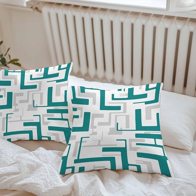 Vandarllin Outdoor Throw Pillows Covers 24x24 inch Set of 2 Waterproof Turquoise Geometric Stripes Decorative Zippered Cushion Covers for Patio Furniture, Modern Abstract Lines Lumbar Pillowcases