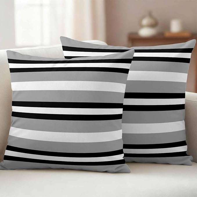 Black Gray Striped Outdoor Pillow Covers 20x20 Inch Throw Pillow Covers Set of 2 Waterproof Decorative Pillow Cases Contemporary Minimalist Lines Art Cushion Covers for Patio Furniture Garden Couch