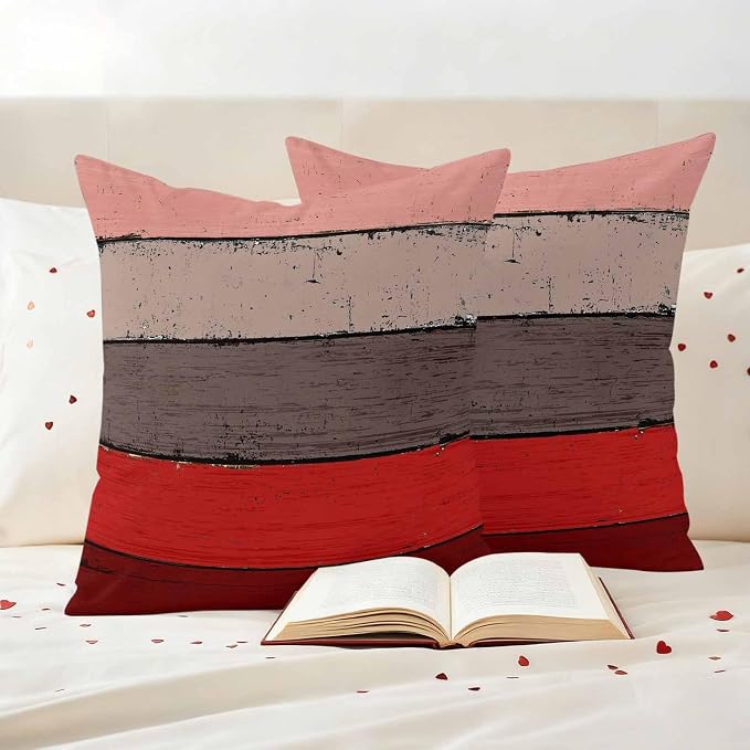 Outdoor Throw Pillow Covers 16X16 Set of 2 Waterproof Ombre Christmas Red Brown Decorative Zippered Cushion Covers for Patio Furniture, Farmhouse Retro Rustic Barn Wood Texture Lumbar Pillowcases