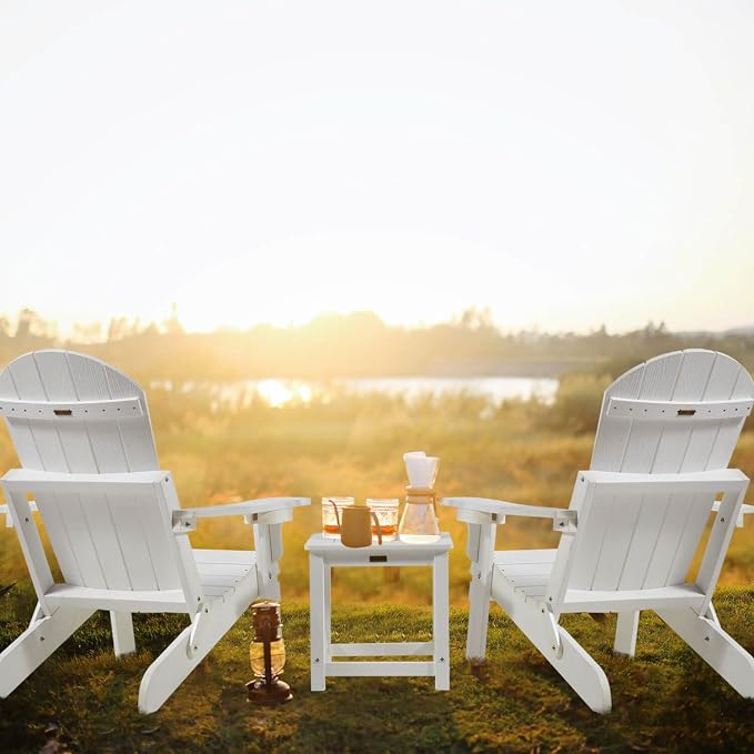Outdoor Side Table Set of 2, HIPS Plastic Composite Adirondack Patio Table, Weather Resistant End Tables for Outside, Indoor, Patio, Garden, Pool, Porch, Backyard, Lawn, Deck - White