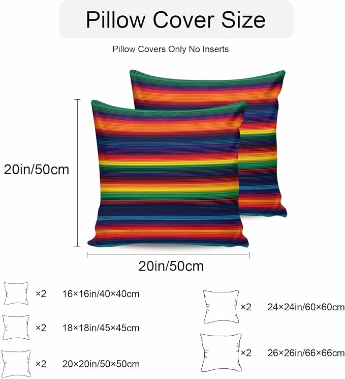 Outdoor Throw Pillow Covers Waterproof Pillow Cases 20x20 Colorful Mexican Stripes Ethnic Style Decorative Pillow Covers Cushion Cases for Couch Sofa Patio Garden 2 Pack Orange Gradient Geometric