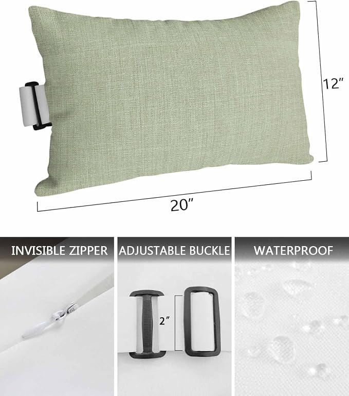 Pack of 4 Outdoor Lumbar Pillow Covers 12x20 Inch, Sage Green Burlap Texture Waterproof Throw Pillow Covers Set, Farmhouse Vintage Sage Green Indoor&Outdoor Cushion Cases for Patio Porch Beach