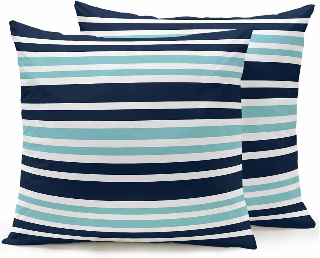 Outdoor Waterproof Throw Pillows Nautical Navy Blue Contrast Stripe Patio Pillows Pack of 2,Decorative Pillow Covers with Insert,Pillow Cushion Case for Garden Couch Sofa Modern Minimalist Line