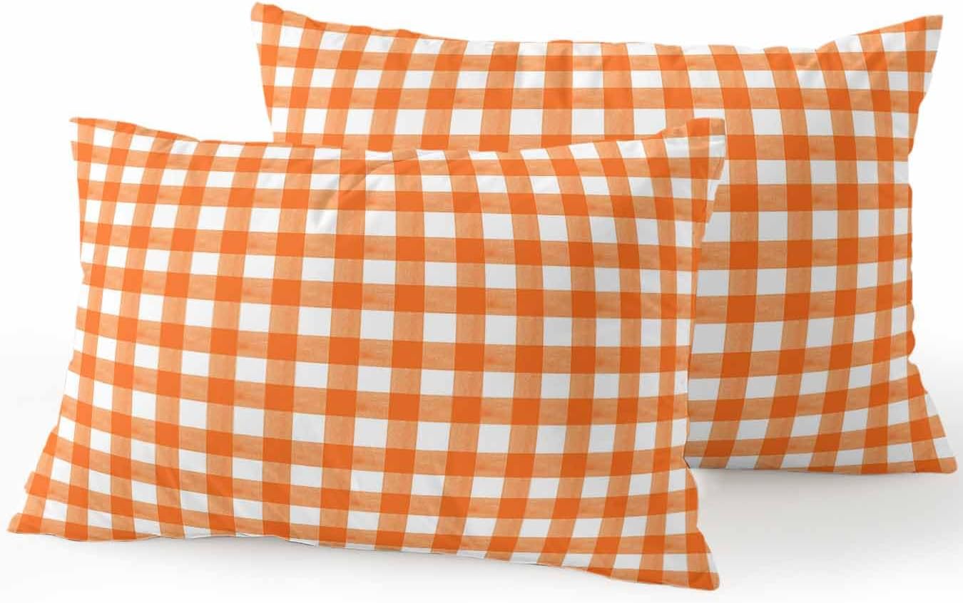 Outdoor Waterproof Throw Pillows Orange Buffalo Plaid Patio Pillows Pack of 2,Decorative Pillow Covers with Insert,Pillow Cushion Case for Garden Couch Sofa Classic Gingham Check Watercolor