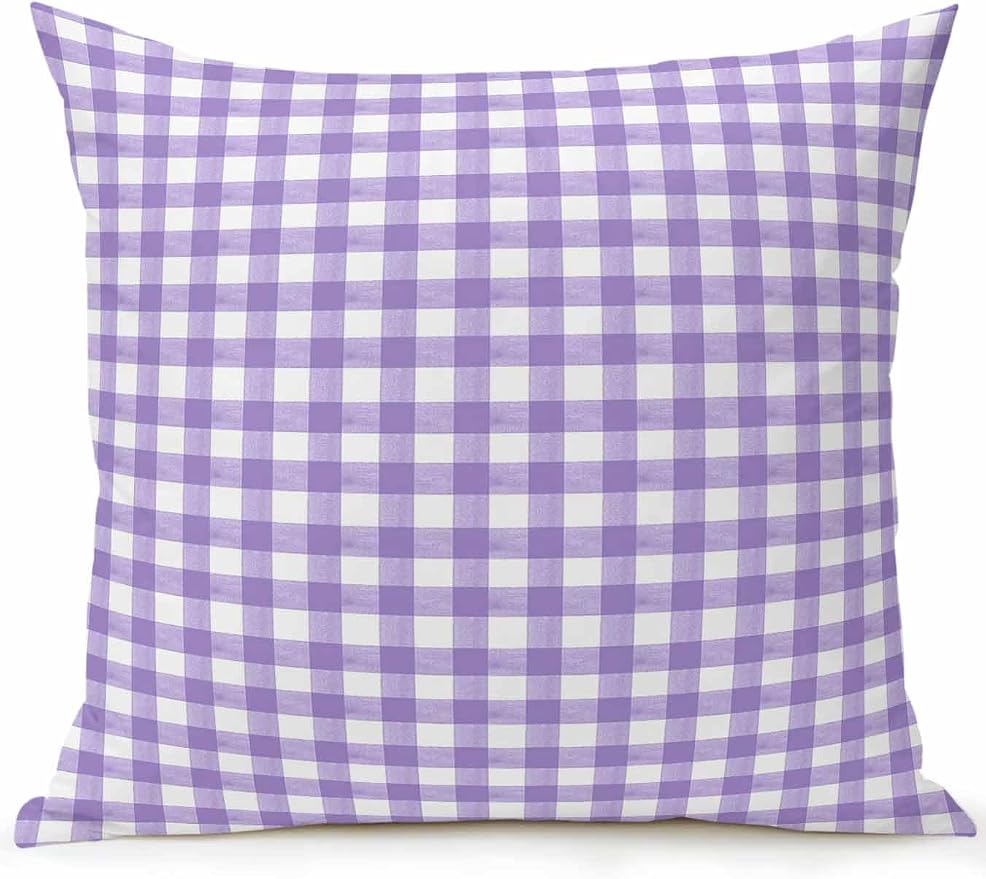 Outdoor Waterproof Throw Pillows Purple White Checkered Plaid Patio Pillows,Decorative Pillow Covers with Insert,Pillow Cushion Case for Garden Couch Sofa Gradient Buffalo Check