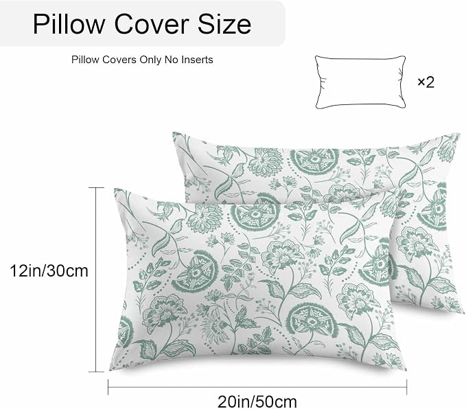 Summer Turquoise Flower Outdoor Pillow Covers 20x12in Pack of 2 Waterproof Pillowcase Retro Farmhouse Pastoral Botanical Decorative Throw Cushion Case for Patio Couch Sofa