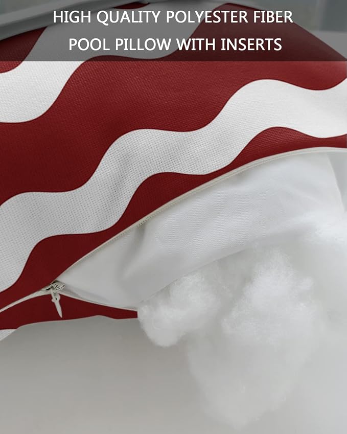 Outdoor Pillows Covers with Inserts Red Sea Wave Ripple Waterproof Recliner Pillow with Adjustable Strap Throw Pillows for Patio Furniture Pool Lounge Chair, 11x16 inch, 1PCS