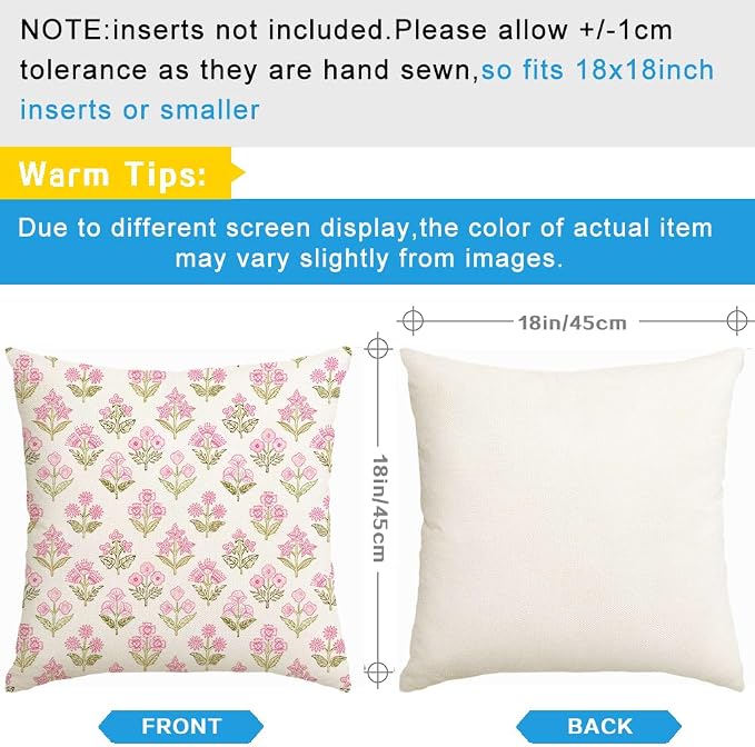 RABUSOFA Pink Vintage Floral Summer Pillow Covers Set of 2,Seasonal Flower Oudtdoor Decorative Throw Cuchion Cases Spring Summer Decorations for Home Patio Couch Decor 18x18 Inch