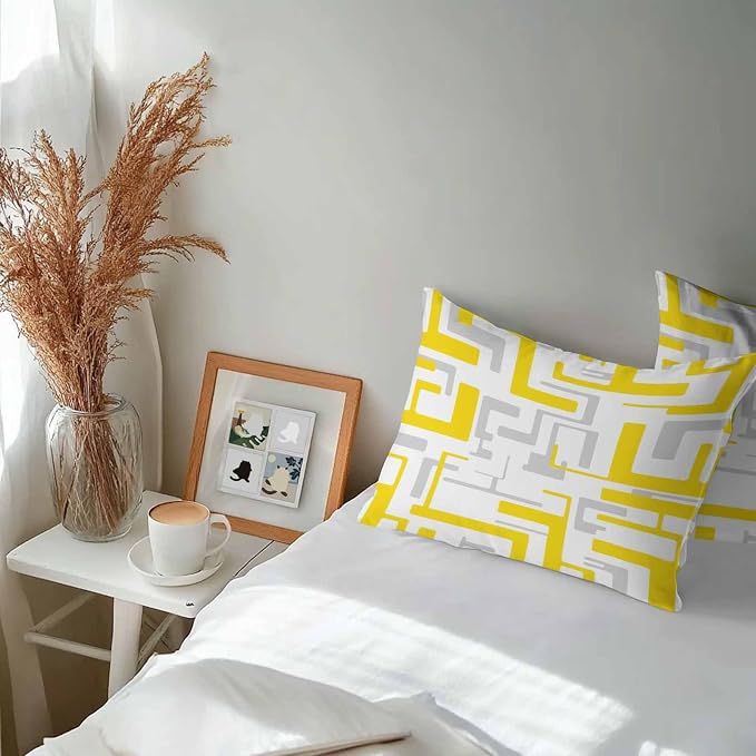 Vandarllin Outdoor Throw Pillows Covers 20x12 inch Set of 2 Waterproof Yellow Geometric Stripes Decorative Zippered Cushion Covers for Patio Furniture, Modern Abstract Lines Lumbar Pillowcases