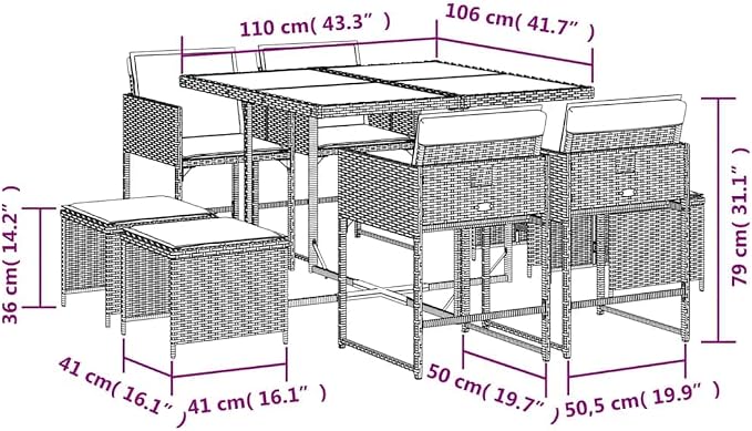 9-Piece Garden Dining Set with Black and Cream Poly Rattan, Powder-Coated Steel Frame, Stackable Chairs, and Removable Cushion Covers for Outdoor Patio