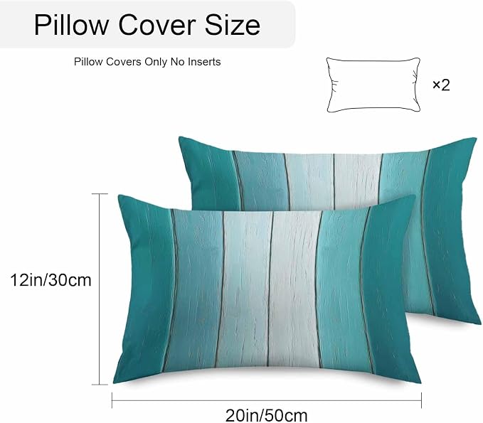 Lumbar Pillow Covers 20x12 Inch Set of 2, Aqua Ombre Waterproof Outdoor Cushion Covers, Vintage Country Wooden Decorative Pillowcases for Couch, Sofa, Bed, Garden, Patio