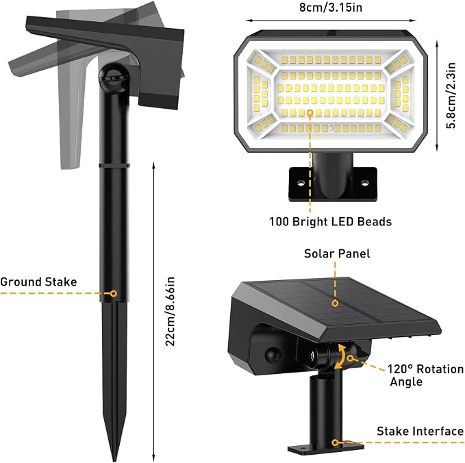 Solar Spot Lights Outdoor, 12 Pack Solar Landscape Lights with 100 LEDs Each, 4 Lighting Modes, IP65 Waterproof, 2-in-1 Adjustable Solar Spotlights for Yard Garden Pathway Driveway(Cool White)