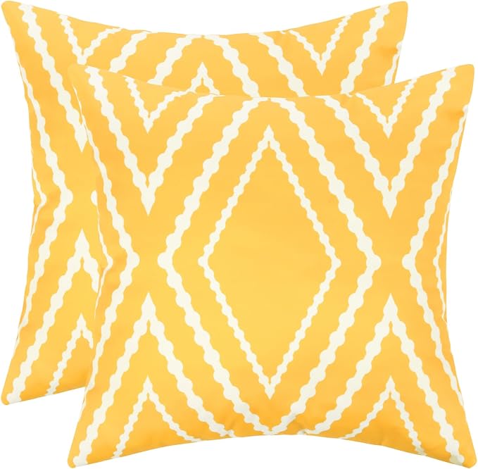 Adabana Outdoor Waterproof Pillow Covers 20x20 Yellow | Geometric Decorative Throw Pillow Covers Set of 2 for Patio, Garden, Porch, Farmhouse