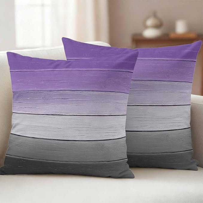 Purple Gray Outdoor Pillow Covers 18x18 Inch Throw Pillow Covers Set of 2 Waterproof Decorative Pillow Cases Vintage Rustic Abstract Striped Wooden Grain Cushion Covers for Patio Furniture Garden