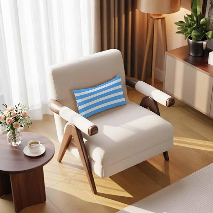 Simple Blue Striped Outdoor Head Pillows for Recliner Lounge Chair,Pack of 1 Waterproof Throw Pillow Cushion Cases with Insert&Elastic Strap,Modern Geometric Line Neck Pillow for Patio Beach