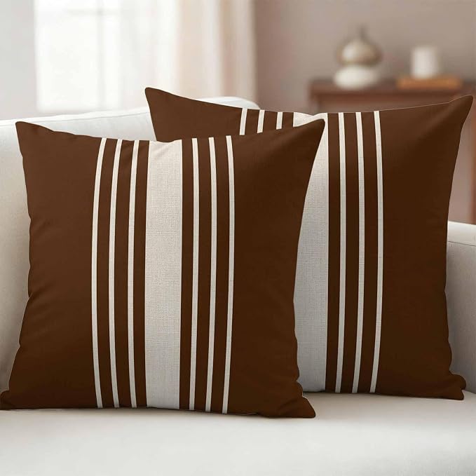 Brown Beige Striped Outdoor Pillow Covers 24x24 Inch Throw Pillow Covers Set of 2 Waterproof Decorative Pillow Cases Modern Farmhouse Retro Lines Cushion Covers for Patio Furniture Garden Couch Sofa