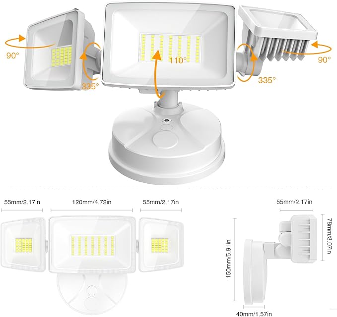Onforu 2 Pack 75W Flood Lights Outdoor, 7000LM LED Flood Lighting Outdoor Switch Controlled, IP65 Waterproof Exterior Floodlight Fixture with 3 Adjustable Heads, 6500K Security Light for Garage Yard