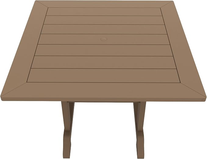 WestinTrends Malibu Outdoor Dining Table, All Weather Poly Lumber Adirondack 43" Trestle Square Patio Table with Umbrella Hole, Weathered Wood