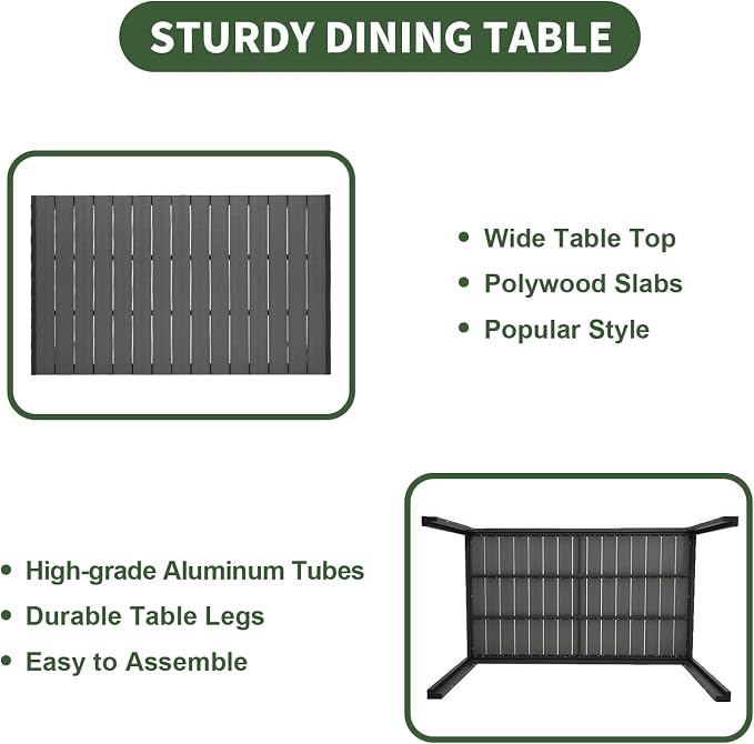 Outdoor Dining Table for 6 Person 60" Rectangular Patio Dining Table Outdoor Aluminum Tables for Garden Backyard Deck, Grey