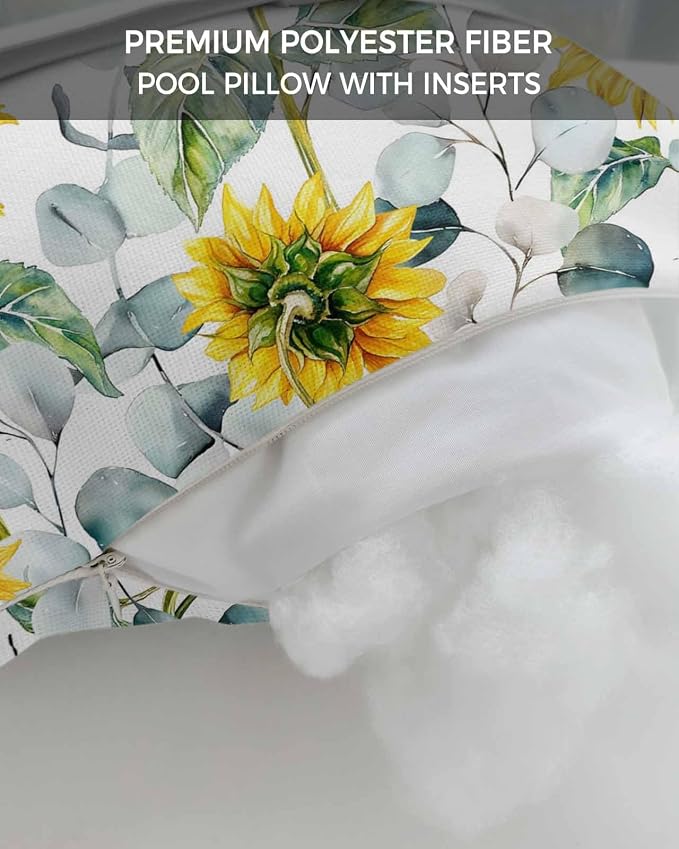 Outdoor Pillows Covers with Inserts Eucalyptus Leaves Sunflowers Bee Flower Waterproof Recliner Pillow with Adjustable Strap Throw Pillows for Patio Furniture Pool Lounge Chair, 11x16 inch, 2PCS