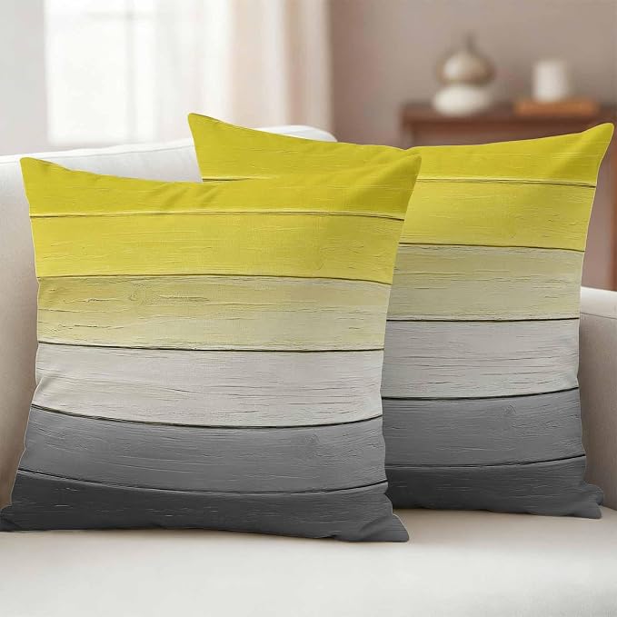 Yellow Gray Outdoor Pillow Covers 26x26 Inch Throw Pillow Covers Set of 2 Waterproof Decorative Pillow Cases Country Vintage Abstract Gradient Wooden Cushion Covers for Patio Furniture Garden Couch