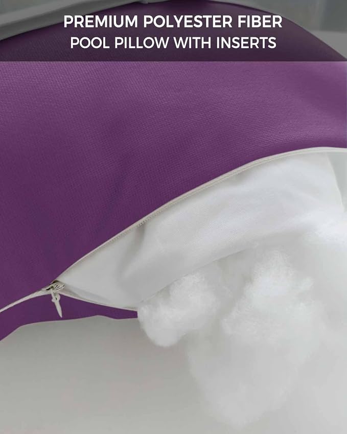 Chaise Lounge Chair Pillow with Strap & Insert Purple Outdoor Recliner Head Pillow Pack of 2 Solid Purple Color Waterproof Headrest Patio Lumbar Pillow for Beach Pool Office Chair 12x20 Inch