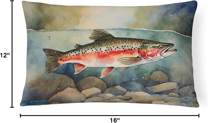 Caroline's Treasures DAC2840PW1216 Trout Throw Pillow Machine Washable, Indoor Outdoor Decorative Pillow for Couch, Bed or Patio, 12HX16W