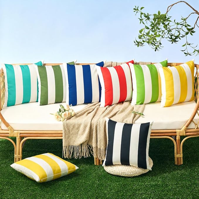 Allorry Outdoor Pillow Covers 20x20 Royal Blue Striped Outdoor Decor 007N20 | Striped Pillow Covers|for Spring Summer Outdoor Waterproof Garden Patio Furniture Sofa Bed Home Decor