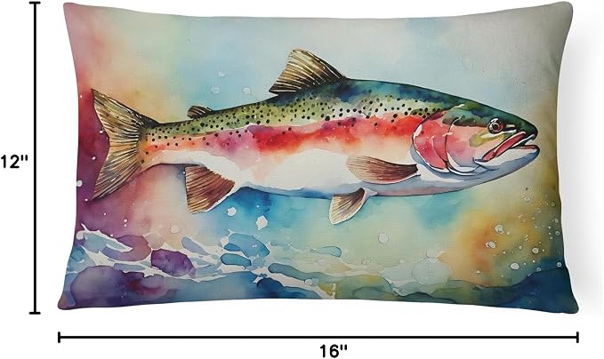 Caroline's Treasures DAC2815PW1216 Rainbow Trout Throw Pillow Machine Washable, Indoor Outdoor Decorative Pillow for Couch, Bed or Patio, 12HX16W