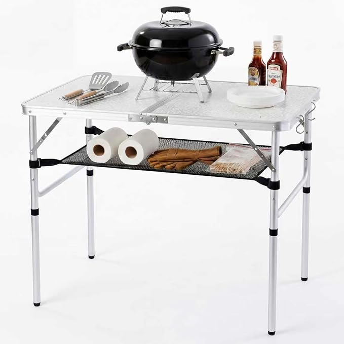 YUFIFAIRY Aluminum Camp Table, Folding Table Portable,Lightweight,Foldable with 2 Adjustable Height, Indoor Outdoor Table for Cooking, Picnic, 2 Heights, 36''L x24''W